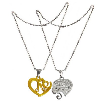 Two Pieces Couple Heart Shape Necklace by Menjewell 